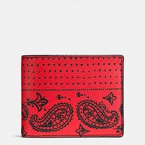 3-in -1 wallet in Bandana print canvas. Leather